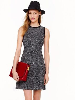 J. Crew 2 Black & Gray Wool Silk Cotton Blend Tweed Mini Fit & Flare Dress